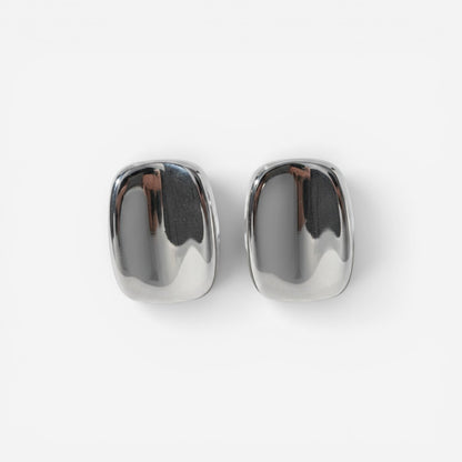 Silver stainless steel domed rectangular stud earrings modern design.