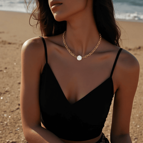 Modern Pearl Jewelry for Women - polished chain necklace inspired by moonlight, a minimalist and elegant accessory.