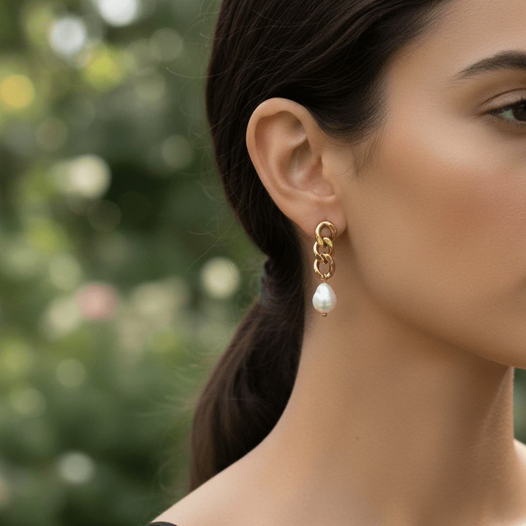 Odette | Baroque Pearl Chain Link Earrings