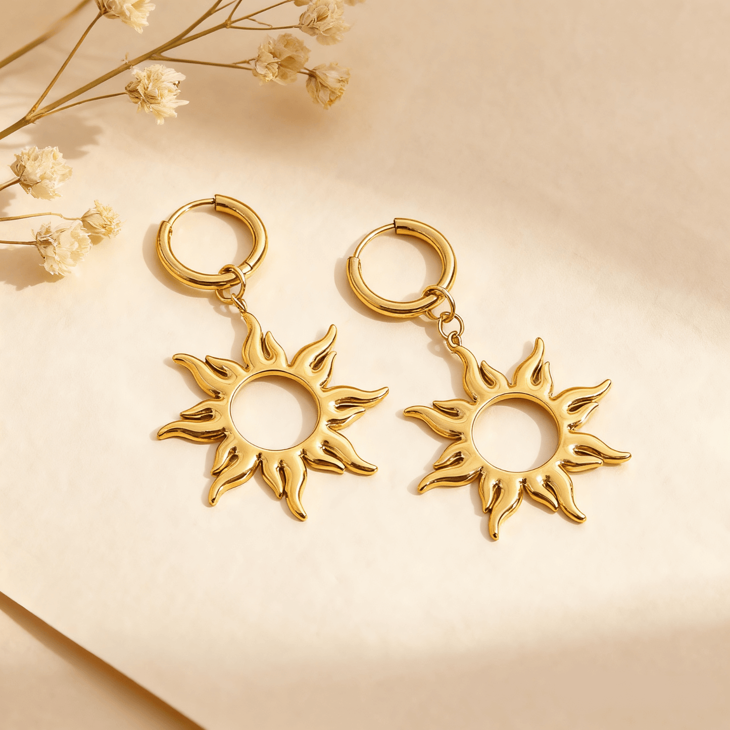 Radiant Sun Charm Earrings | Gold Boho Sunburst Jewelry