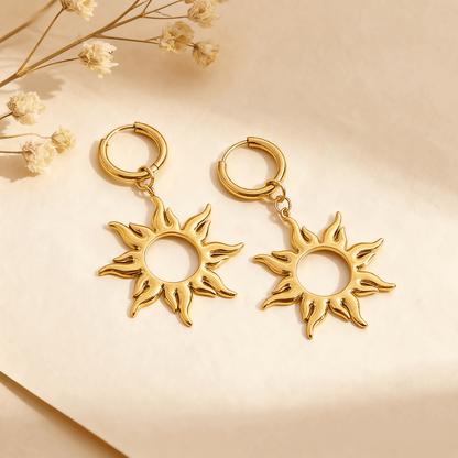 Radiant Sun Charm Earrings | Gold Boho Sunburst Jewelry