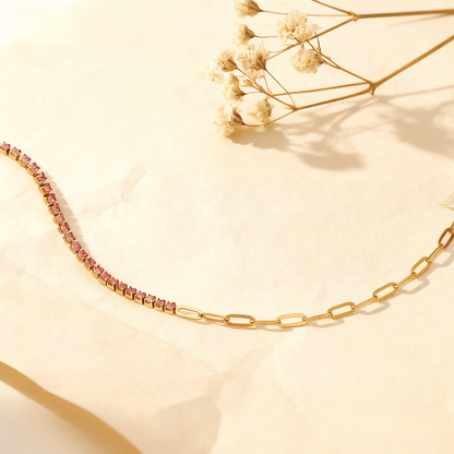 The Duality Bracelet | Half Pink Tennis & Half Paperclip Chain