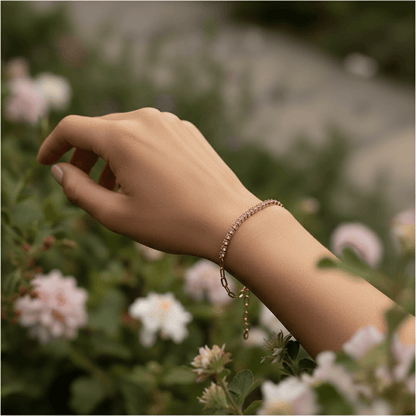 The Duality Bracelet | Half Pink Tennis & Half Paperclip Chain