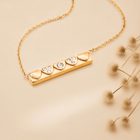 heartline necklace, heart bar necklace, bar pendant necklace, 18K gold plated pendant, romantic jewelry, waterproof necklace, hypoallergenic necklace