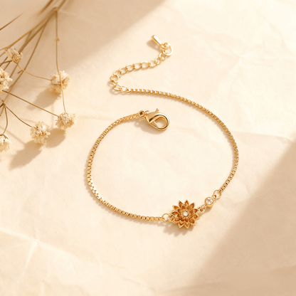 Birth Flower Bracelet | Dainty Gold Box Chain with Birthstone