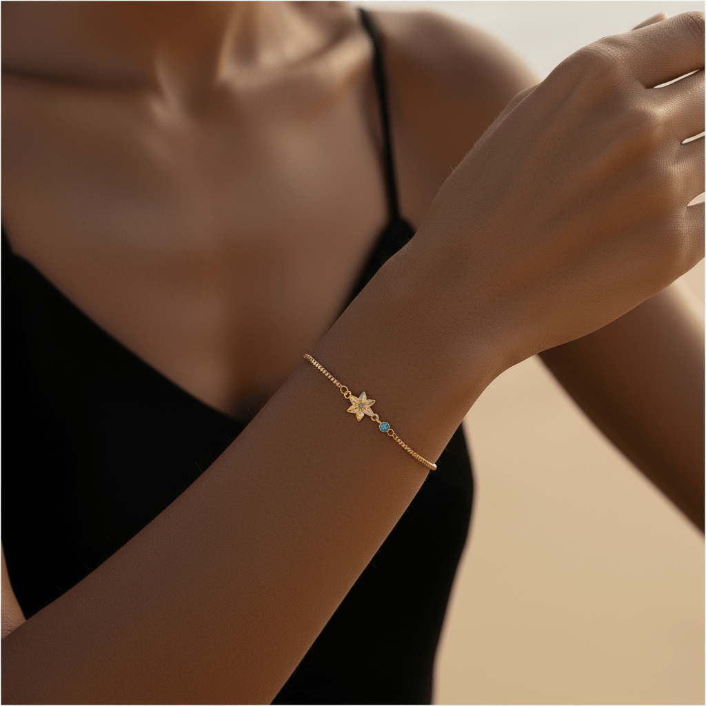 Birth Flower Bracelet | Dainty Gold Box Chain with Birthstone