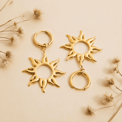Radiant Sun Charm Earrings | Gold Boho Sunburst Jewelry