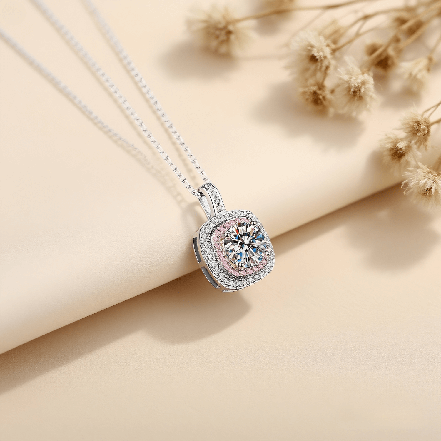 Tranquil Glow Moissanite Necklace — 1 CT sterling silver pendant, luminous, elegant, meaningful piece.