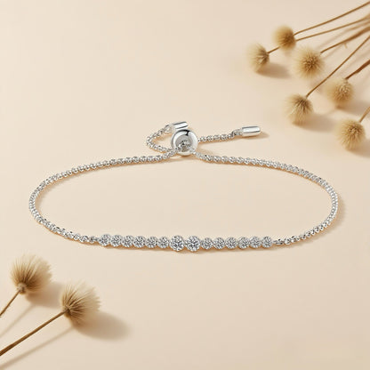 Sunrise Spark Moissanite Bracelet — 0.24 CT sterling silver bracelet shown close-up, radiant and elegant.