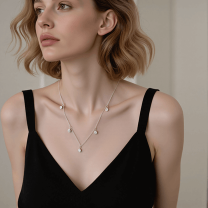 Midnight Stars Moissanite Necklace — sterling silver necklace with moissanite stars, celestial and radiant gift.