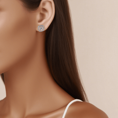 tranquil glow earrings, moissanite pearl earrings, serene stud earrings, pearl drop moissanite, meaningful jewelry gift