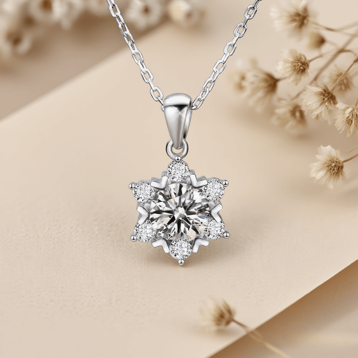Arctic Sparkle Moissanite Necklace — sterling silver pendant with radiant 1 CT or 2 CT moissanite, safe for sensitive skin.