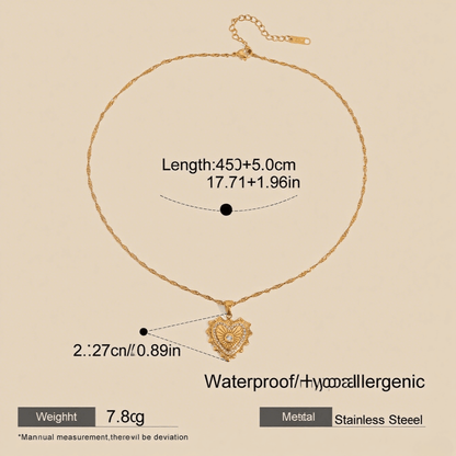 Vintage Heart Medallion Necklace — heart shaped pendant on twisted gold chain, romantic vintage style gift.