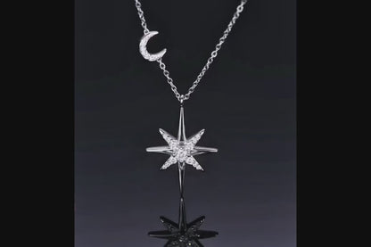 star moissanite pendant, eight-pointed star necklace, celestial jewelry, sterling silver necklace, gift for her, 0.28 CT moissanite