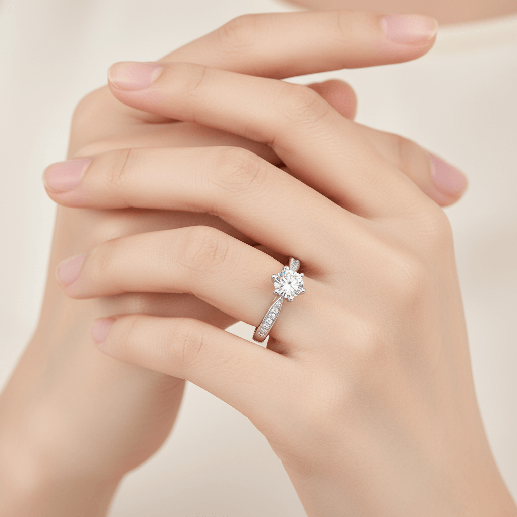 Nova Queen Moissanite Ring — sterling silver statement ring with moissanite stone, free-size