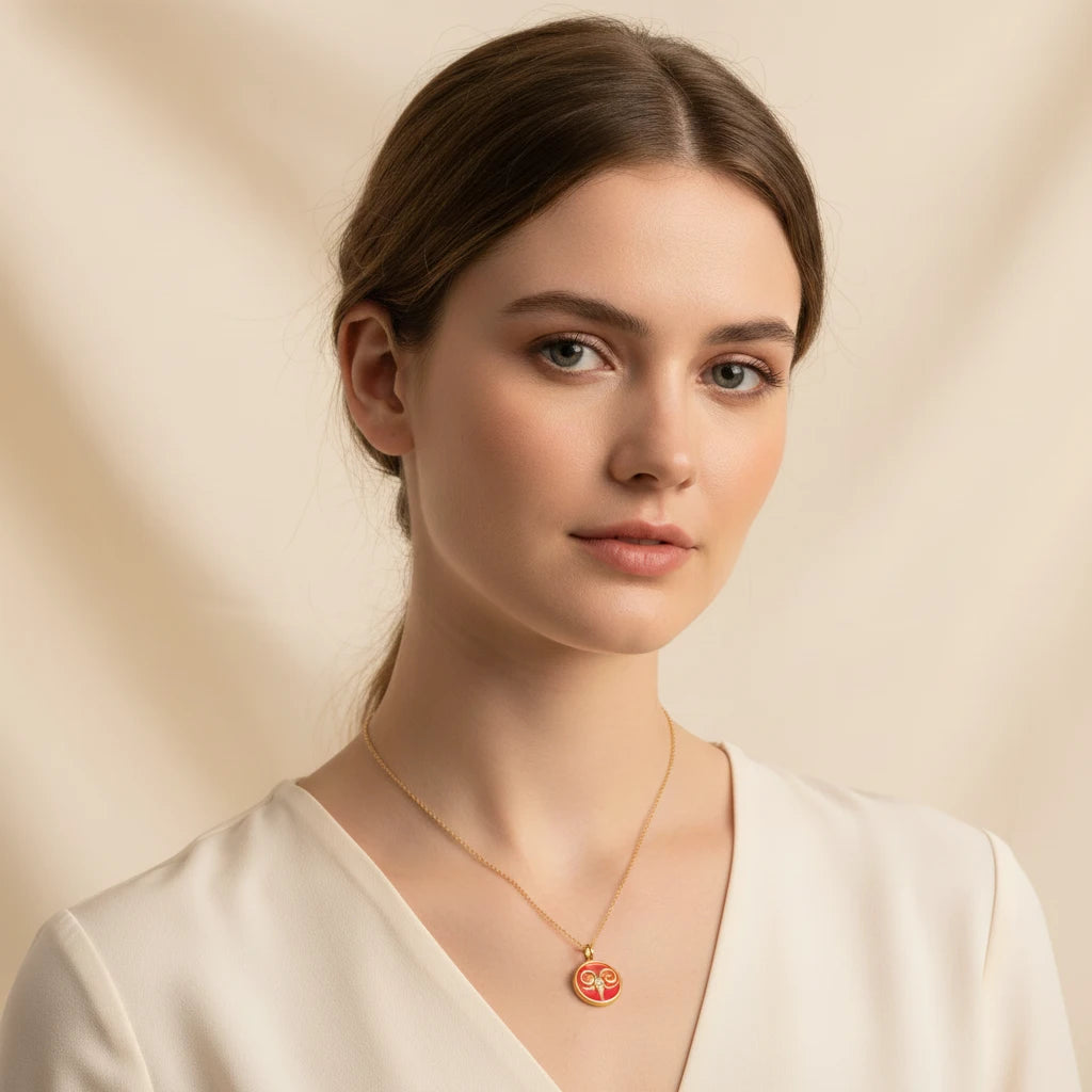 Elegant styling of red zodiac gold necklace personalized birthday gift for her.