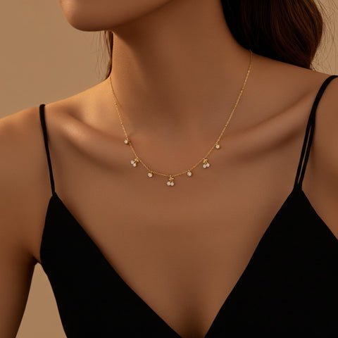 golden dew necklace, gold plated pendant, dew drop necklace, everyday sparkle necklace, hypoallergenic gold necklace, romantic gift necklace