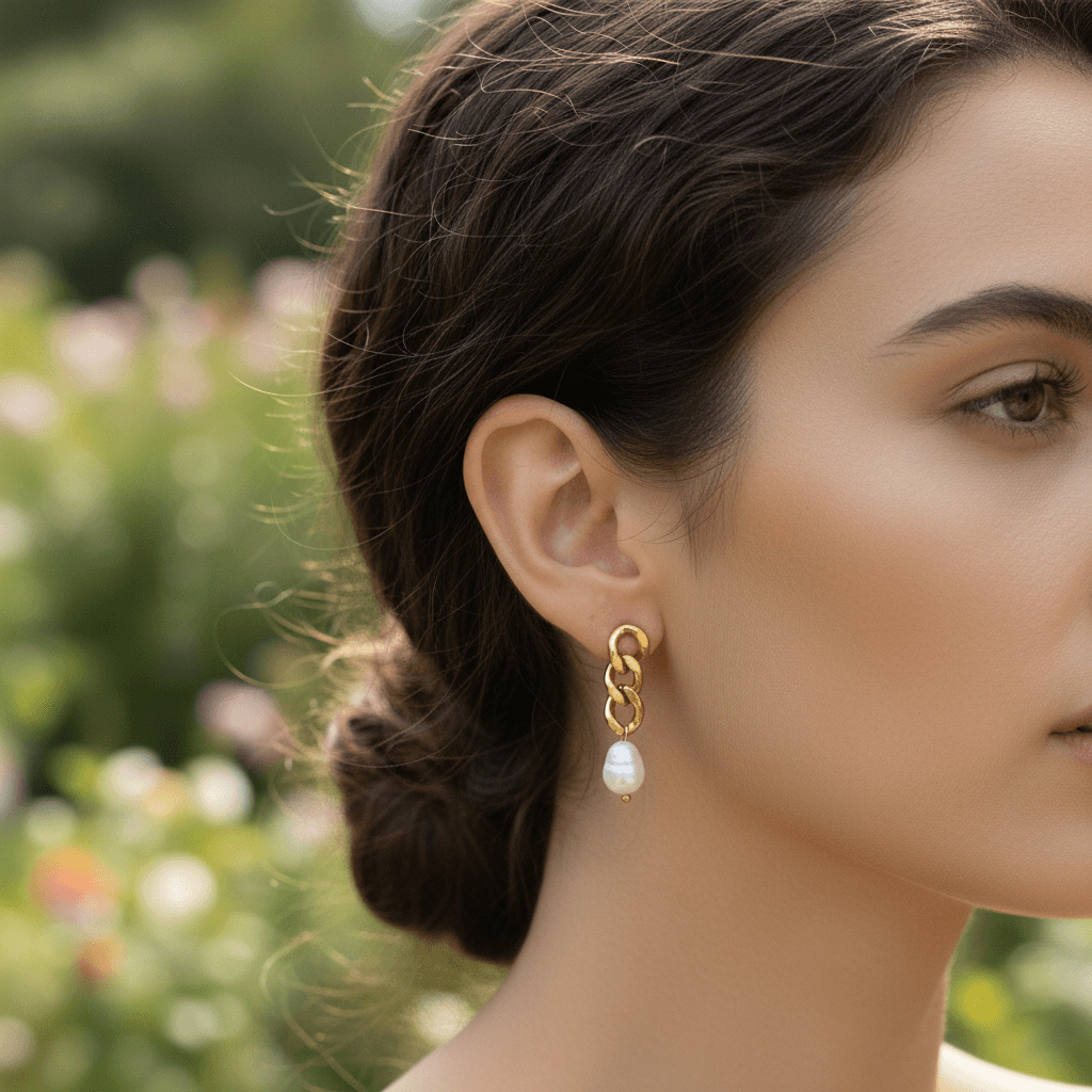 Odette | Baroque Pearl Chain Link Earrings