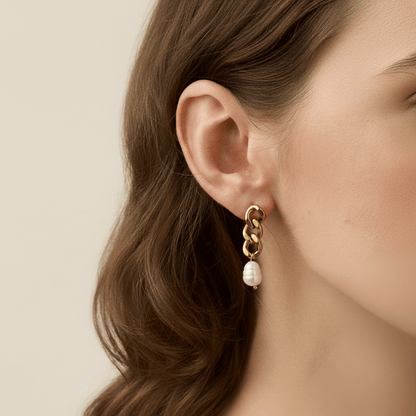 Odette | Baroque Pearl Chain Link Earrings